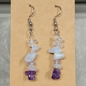 Amethyst Quartz Crystal Blue Lace Agate Earrings Natural Gemstone Chip Beaded